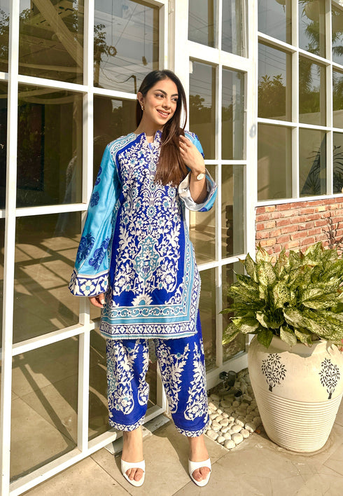 Myra Blue Pashmina Pakistani Kurta Set